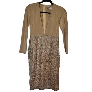 Love‎ & Lemonade Taupe Deep V Long Sleeve Glitter Skirt Small, FairyCore NYE